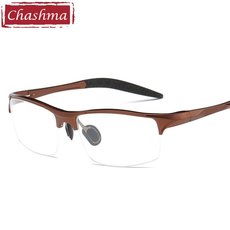 Chashma Sport Stil Männer Brillen Aluminium Magnesium Rahmen Klassische Halb Umrandeten Brille Mens Breite 145: Braun