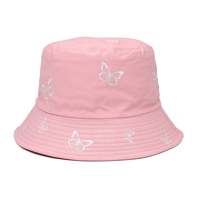 Sombrero de pescador plegable con estampado de mariposa para mujer, gorro de pescador con bordado, estilo Hip Hop, ideal para ,: Rosa