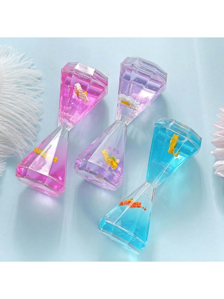 Diamond Shaped Liquid Motion Bubbler Timer Daisy Floating Oil Hourglass Desk Toy B36E