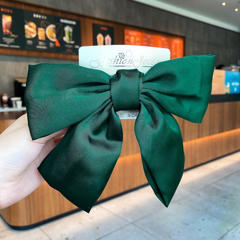 Pinces à cheveux en Satin, 1 pièce, gros nœud papillon à deux couches, épingle à cheveux, accessoires pour femmes, bandeaux de coiffure: Hairpins Green
