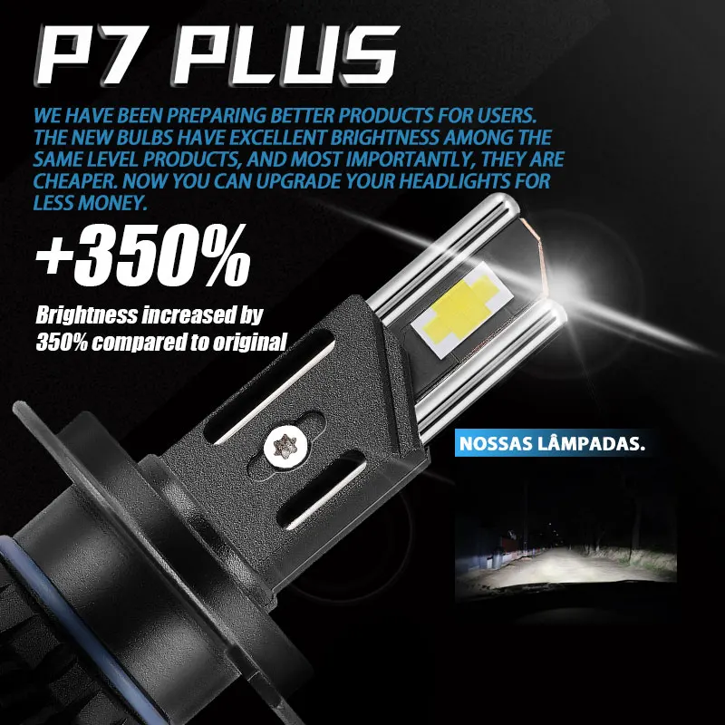 Dawnknight  p7 plus 140w h7 led-strålkastarlampor 6000k 4300k led  h4 h11 hb3 9005 hb4 9006 led dubbla kopparrör 12v 2 st