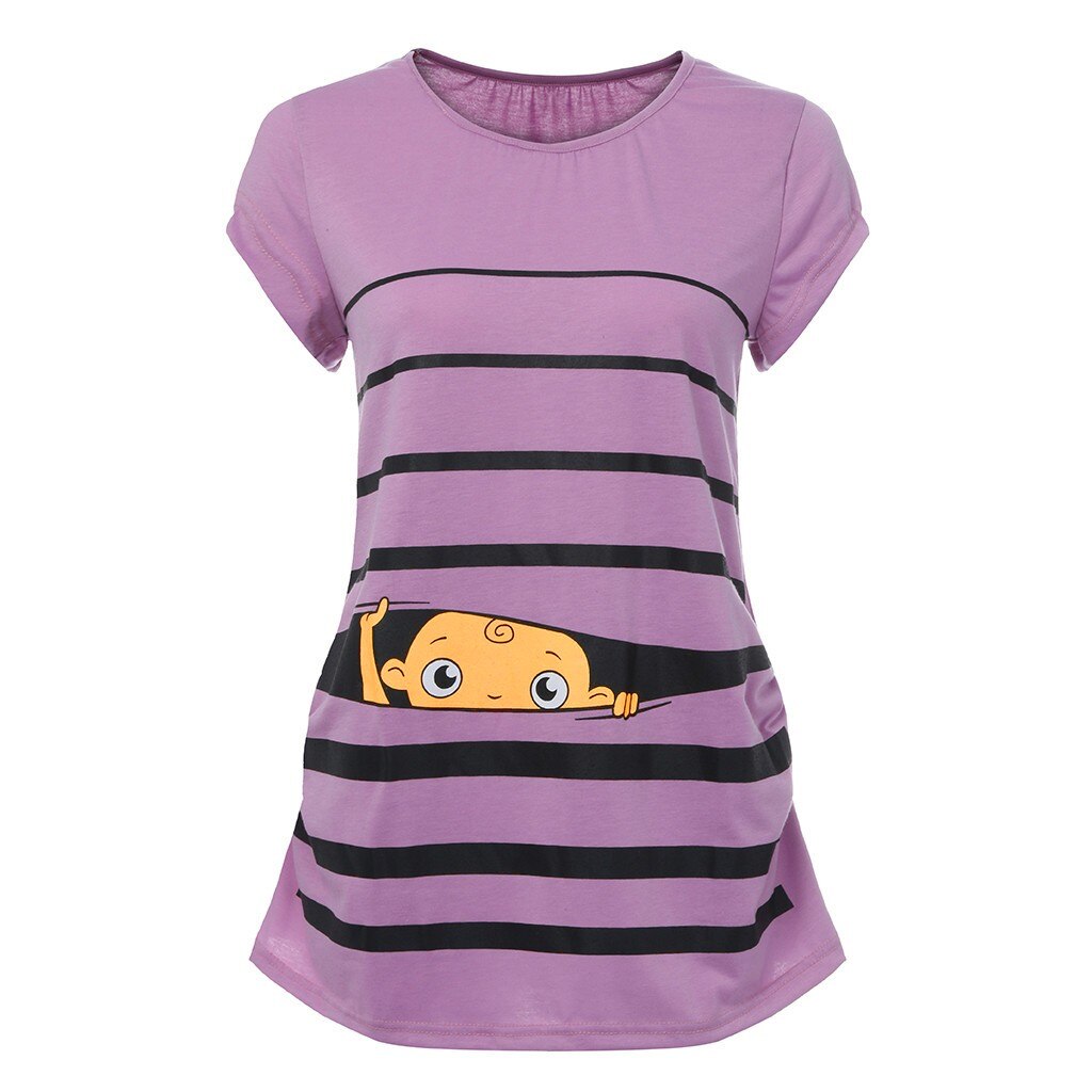 Ropa de maternidad lindo divertido impreso para bebé a rayas de manga corta Camiseta de embarazo Top para embarazadas ropa de lactancia