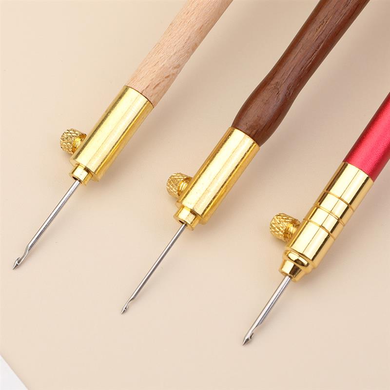 Wooden Handle Stitchwork Needle Magic Embroidery Punch Pens Needle Threader DIY Craft Sewing Embroidery Cross Stitch Tools