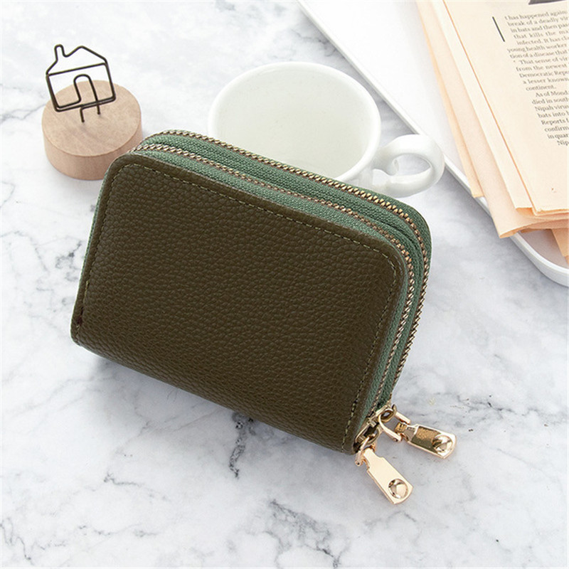 1Pc Unisex 2 Lagen Kaarthouder Leer Vrouwen Creditcards Case Vrouwelijke Visitekaarthouder Portemonnee Tarjetero Hombre: green