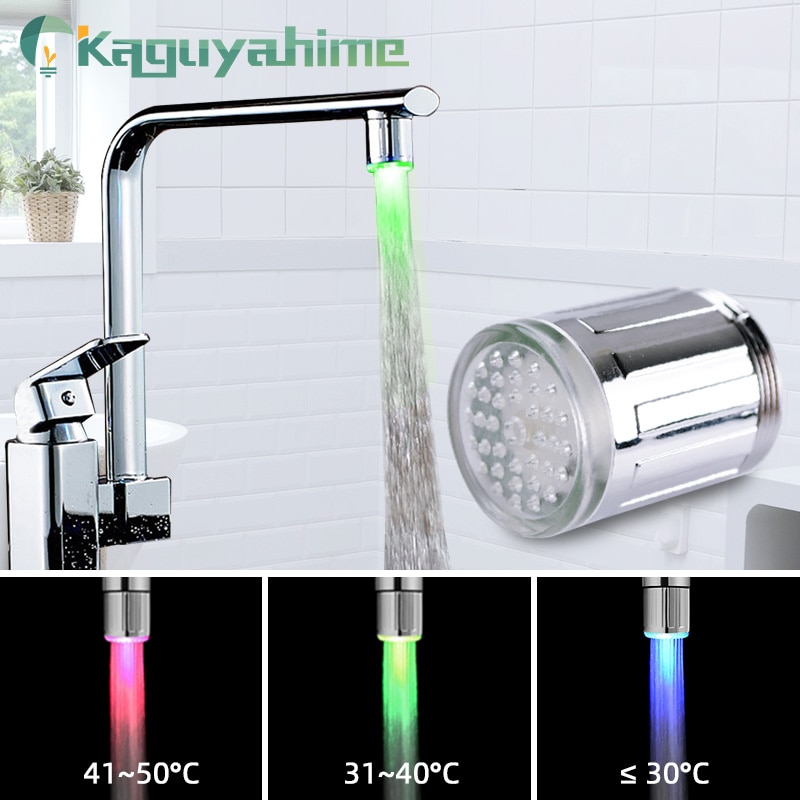 Kaguyahime Led Water Kraan Kleurrijke Douchekop Tap Accessoires Glow Nozzle Voor Badkamer Keuken Head Light 3 Kleuren 7 Kleuren