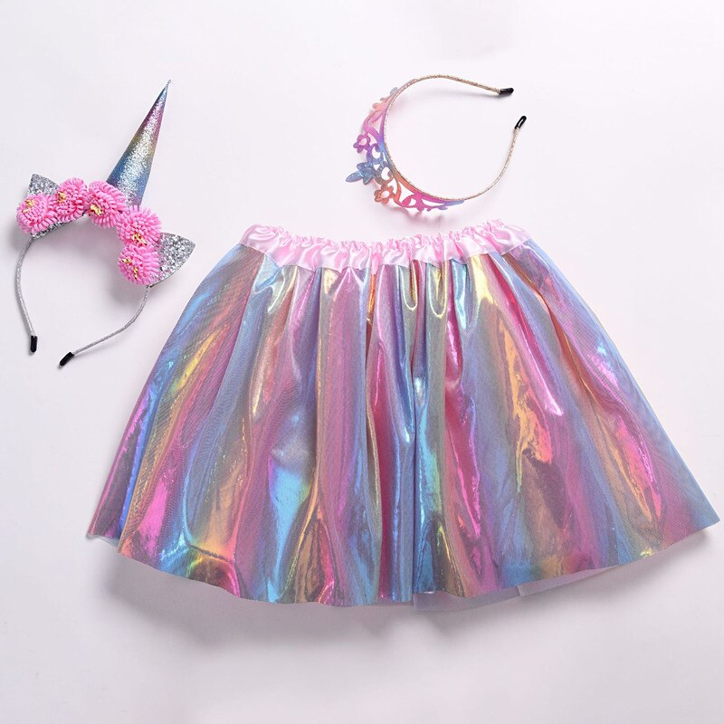 Novo Tutu desempenho Unicorn rainbow Rainbow saia princesa saia com 2pcs Graps Shinny hairband correspondência livre: Default Title