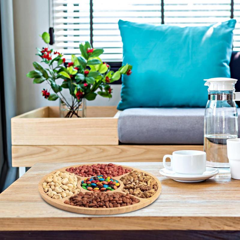 Houten Verdeeld Dienbladen Voedsel Dienblad Met 5 Dining Grids Ronde Dienblad Serveren Gerechten Perfect Voor Partijen