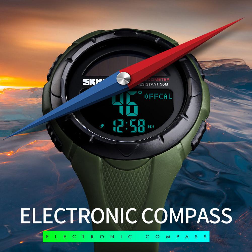 SKMEI boussole montres solaires hommes podomètre Calories montres hommes numérique Sport de plein air alarme heure Chrono reloj hombre 1488