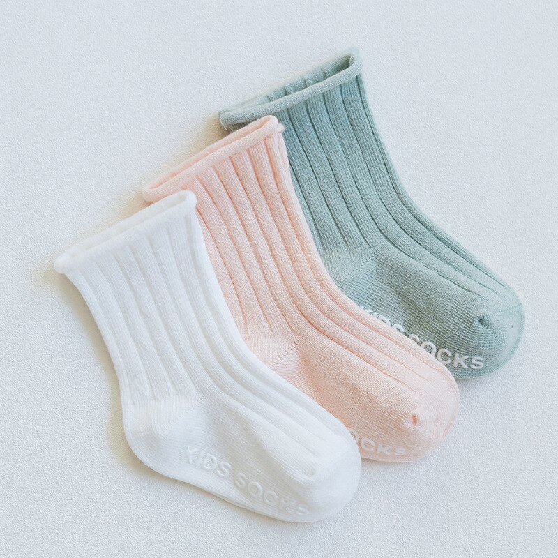 Rejäla barn ribbade strumpor baby bomullsstrumpor pojkar flickkläder 0-3y baby boy strumpor ribbade strumpor anti slip höst 3 par/lot: Bred rand / 6m