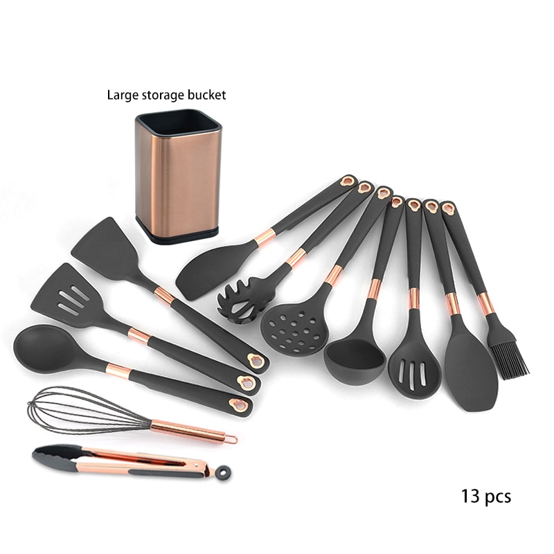 Silicone Kitchenware Set Cooking Tools Rose Gold-plated Simple Hanging Hole Easy To Store Kitchen Utensils Accessories Non-Stick