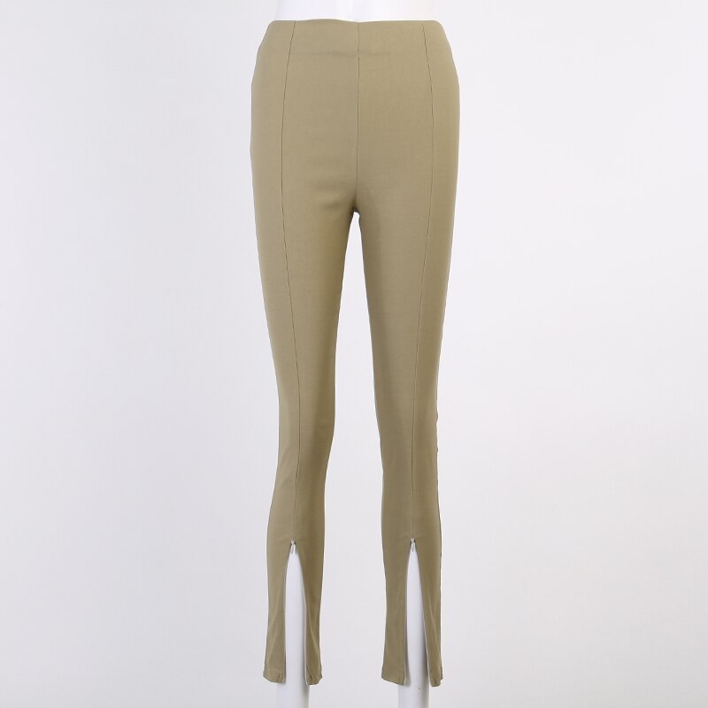 Instahot kvinner bukser høy midje svart split slank høst kontor dame fritidsbukse flare splitt bukse svart: Khaki / L