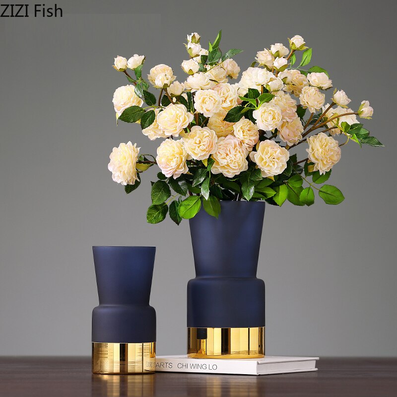European Style Frosted Glass Vase Living Room Floral Hydroponic Flower Arrangement Blue Phnom Penh Family Vase Home Decoration
