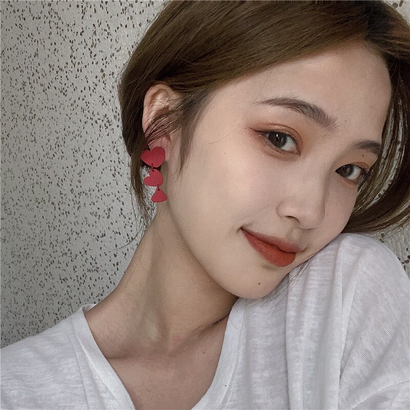 Elegante Süße Herz verrotten Farbe Süßen Tropfen Ohrringe für Frauen Winter Warme verrotten Bowknot Ohrringe Weihnachten Schmuck Trend