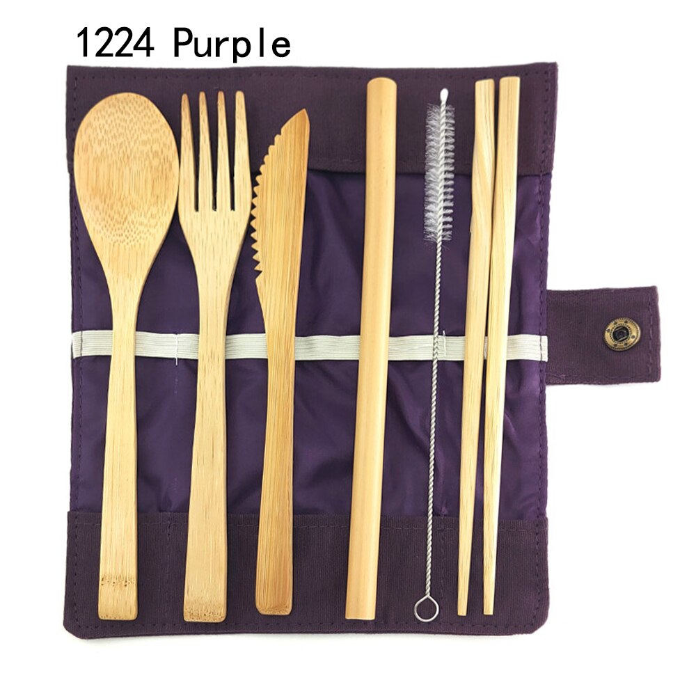 Bamboe Bestek Set Herbruikbare Bestek Set Servies Mes, Vork, Lepel, stro 0 Afval Dinnnerware Camping Reizen Bestek Set: 1224 Purple