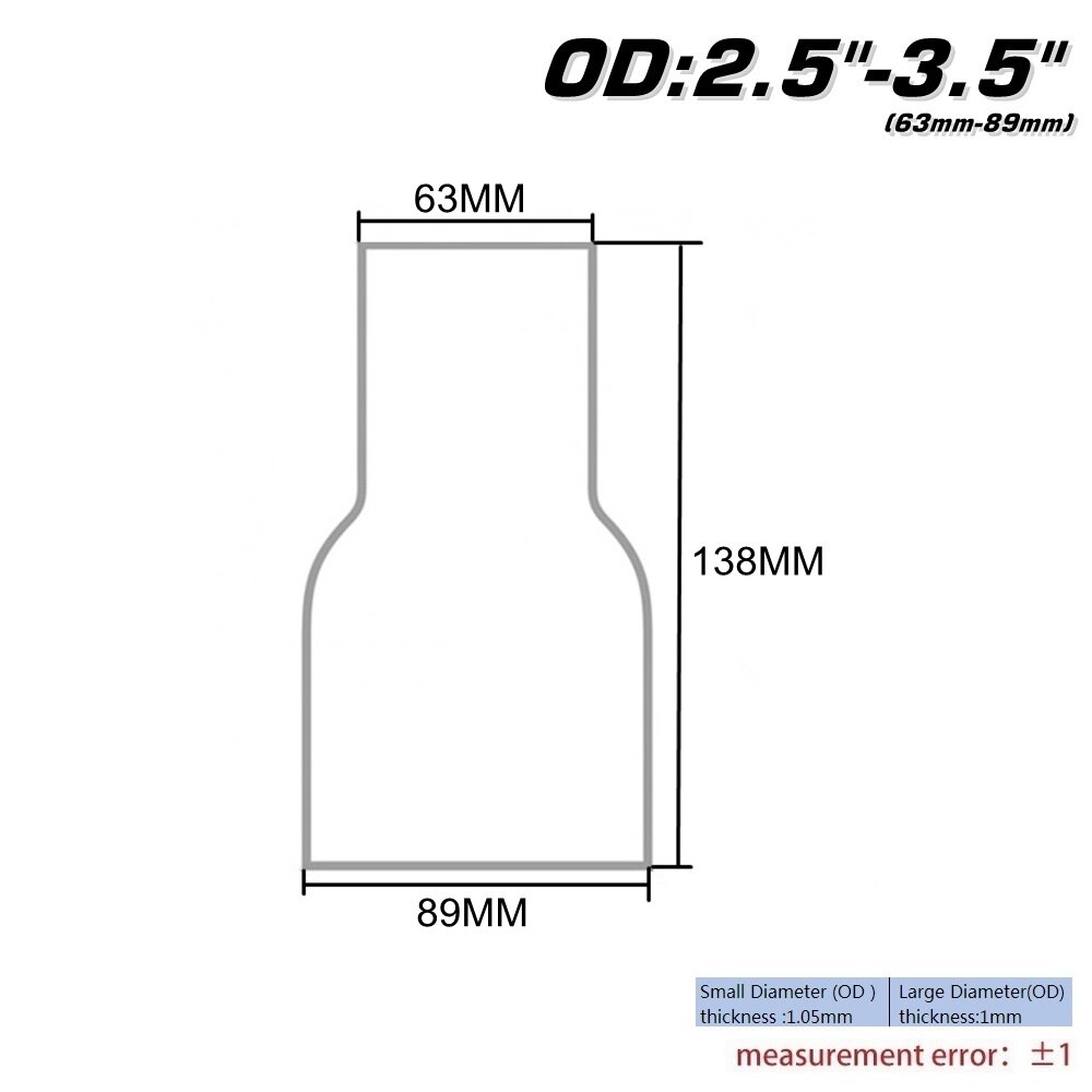 Od: 2 "2.25'' 2.75 ''3'' 3.5 ''Roestvrij Tapered Standaard Uitlaat Reducer Connector Buis AF-BJ: OD 63-89MM