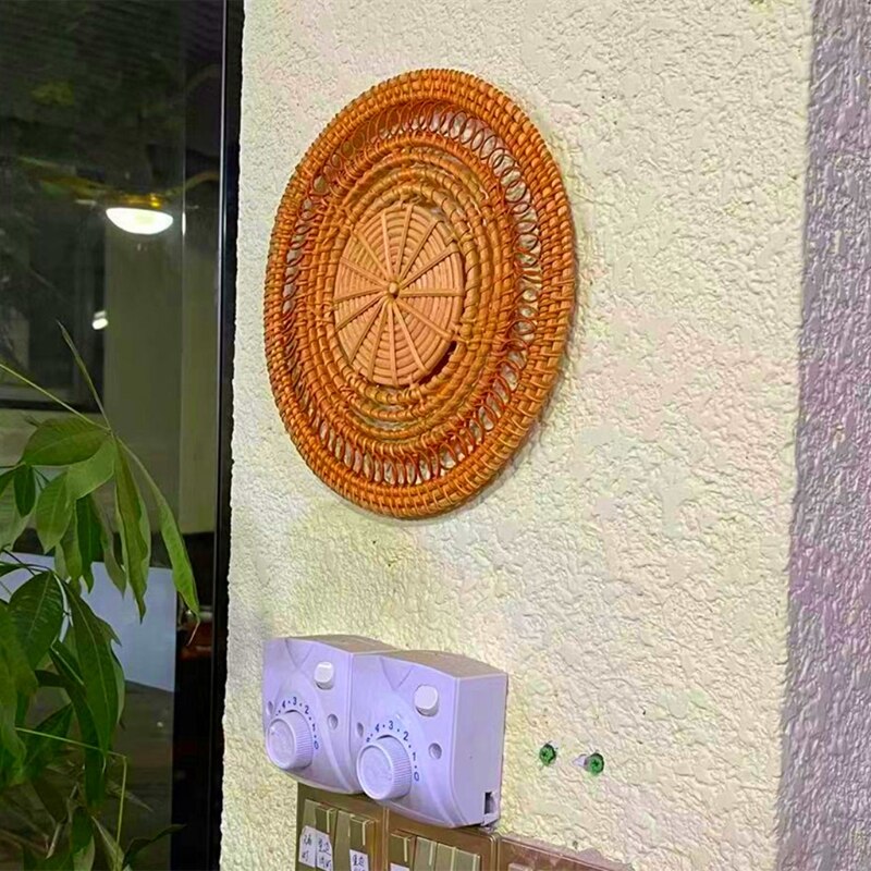 Panier mural suspendu fait à la main en rotin tissé naturel, plateau décoratif rond, bol Boho pour la maison, salon cuisine