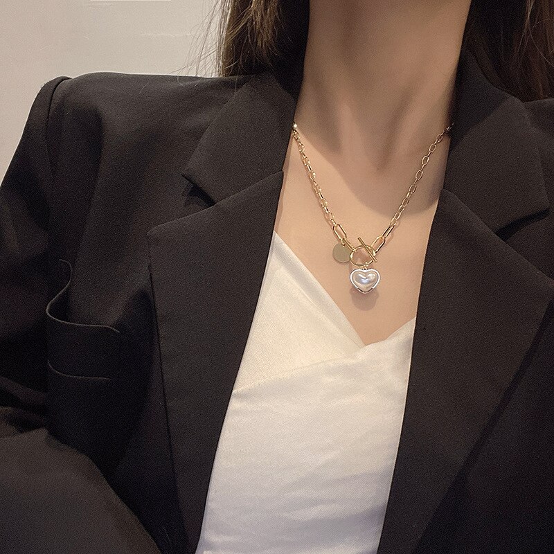 Meyrroyu Rvs Romantische Parel Hart Ketting Voor Vrouwen Ot Toggle Sluiting Ketting Trend Party Mode-sieraden