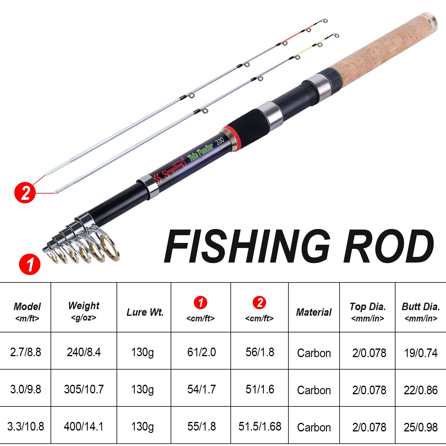 CARBON FIBER TELESCOPIC Fishing Rod Portable Travel Spinning Pole Sea