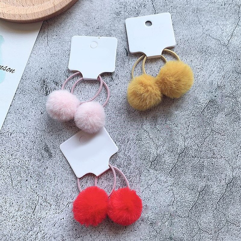 2 Stks/partij Leuke Haarbal Haarband Snoep Kleur Pompom Elastische Elastiekjes Baby Girl Kids Haar Accessoires