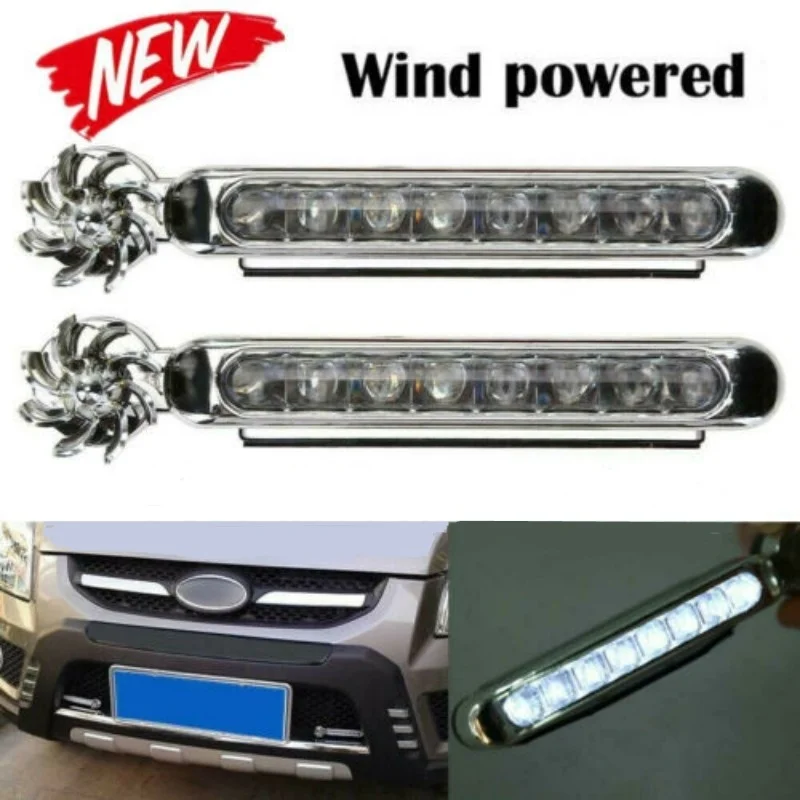 Luz LED alimentada por el viento para coche, luces de circulación DRL externas, faro antiniebla, lámpara de luz diurna automática, energía eólica sin cableado