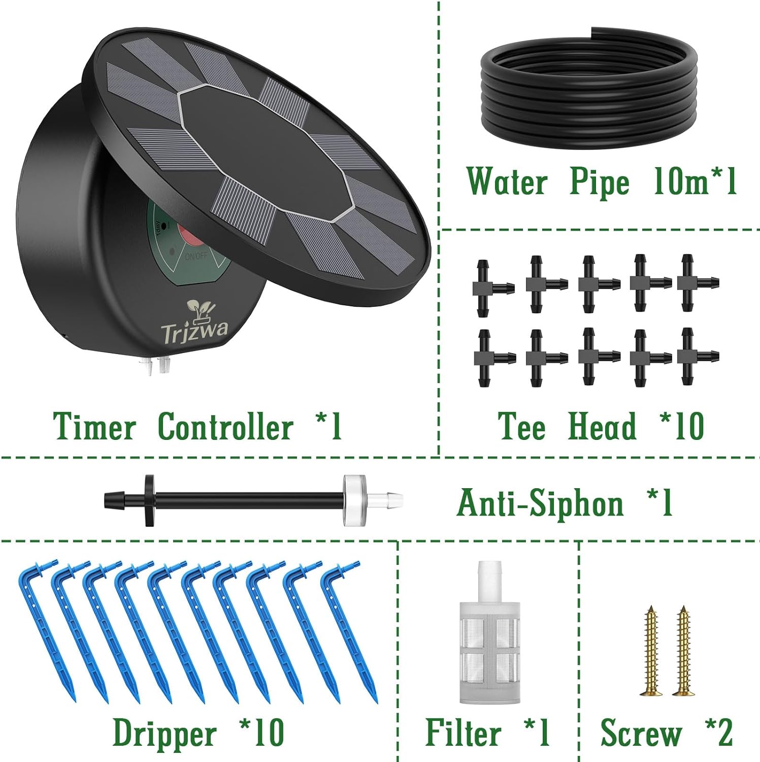 Solar Automatic Drip Irrigation System Kit for Garden Outdoor/Indoor DIY Gardening Water, Plant Watering System with Anti-Siphon: WHITE