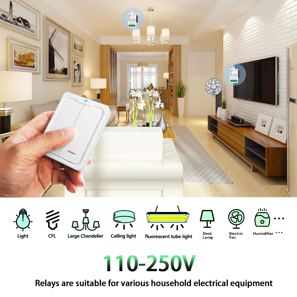 RF433 Drahtlose Fernbedienung Lichtschalter AC110V 220V 10A Relais Mini Modul Wandpaneel mit Magnet für Zuhause Lampe Ventilator LED TV