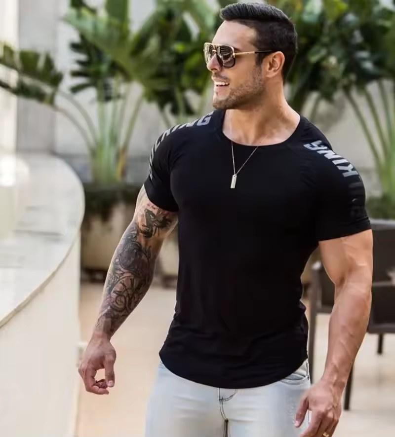 Men Compression Skinny T-shirt Gym Fitness Bodybuilding Shirt Male Summer Running Workout Quick Dry Tee Tops Training Clothing