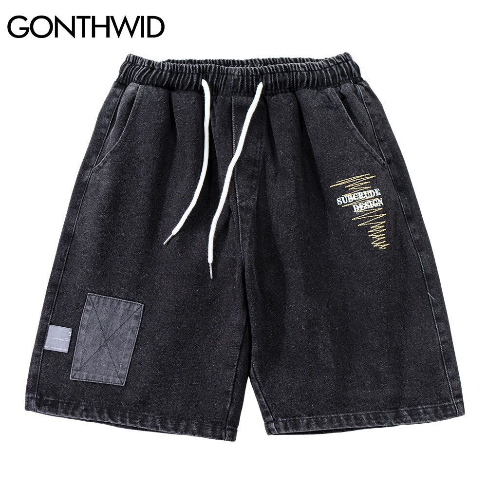 GONTHWID Denim Jean Shorts Streetwear Hip Hop Color Block Patchwork Short Jeans Harajuku Casual Baggy Short Denim Pants