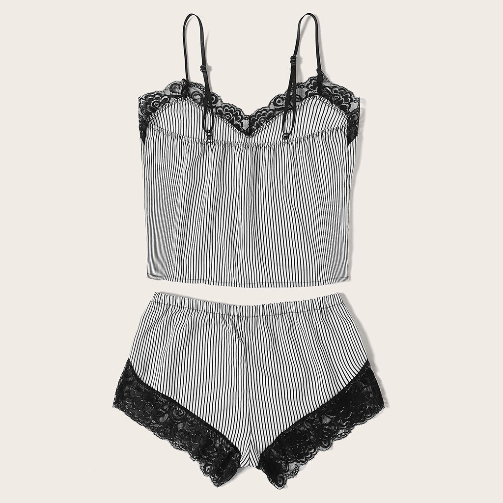 Pyjamas Women Pajamas Sleep Wear Women Lace Camisole Striped Bowknot Shorts Set Sleepwear Pajamas Lingerie пижама женская