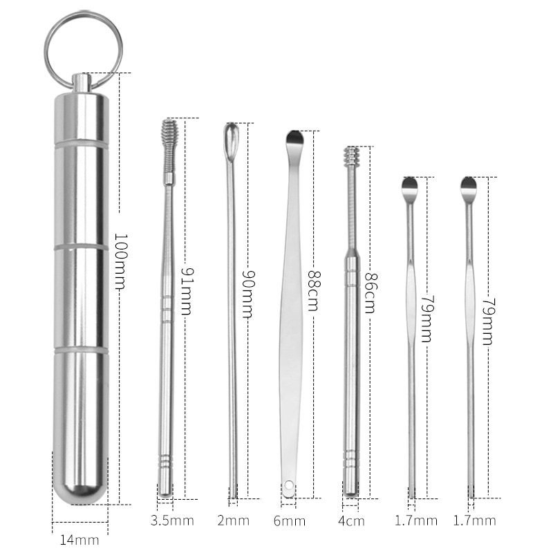 6 Stks/set Draagbare Rvs Oor Pick Lepel Spiraal Oor Wax Verwijderen Cleaner Multifunctionele Oor Pick Oor Care Beauty Tools