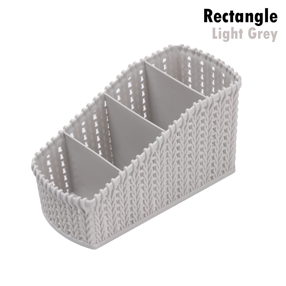 1pc rotan gevlochten multi-grid houder desktop organizer opbergdoos bureau afwerking bureau decoratie kantoorbenodigdheden schoolbenodigdheden: Rechthoek lichtgrijs