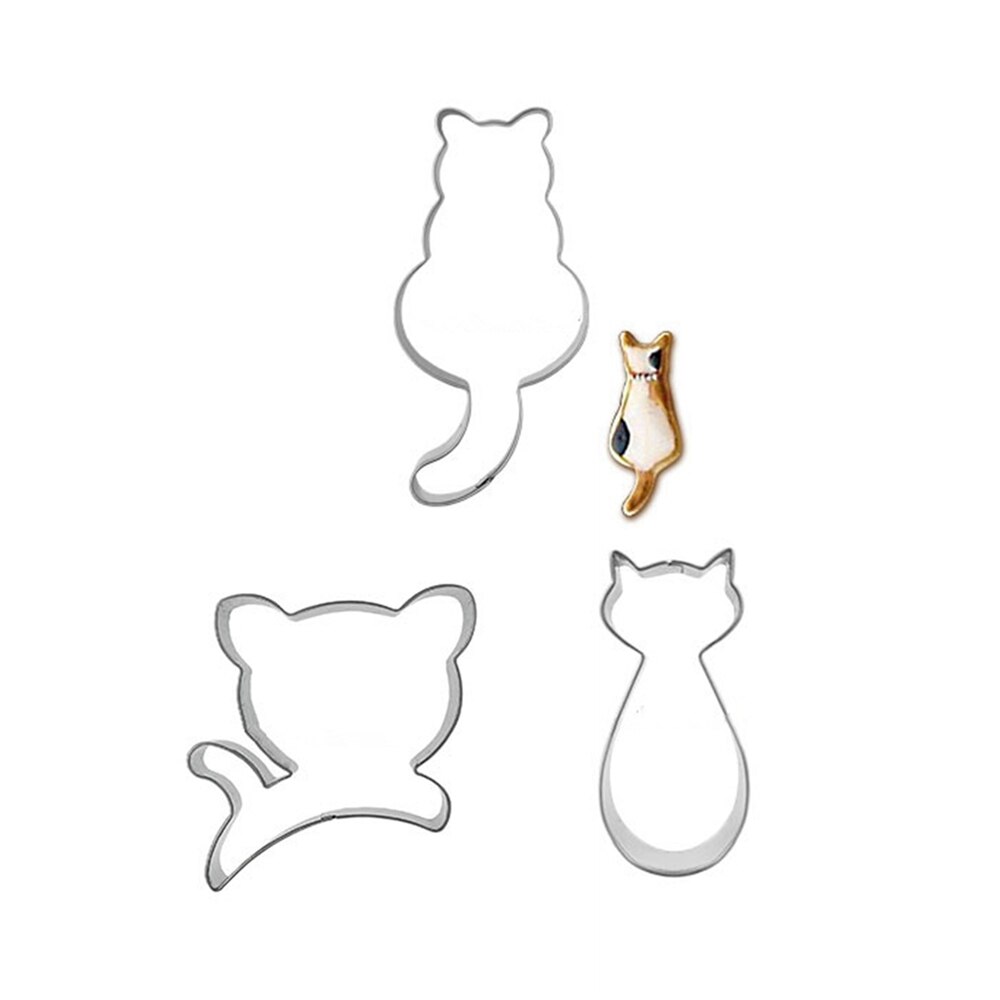 3pcs Kat Bakvormen Set Rvs Cookie Mold Biscuit Stempel Dessert Gereedschap Cake Decorating Pasta Franse Pers Gebruiksvoorwerpen