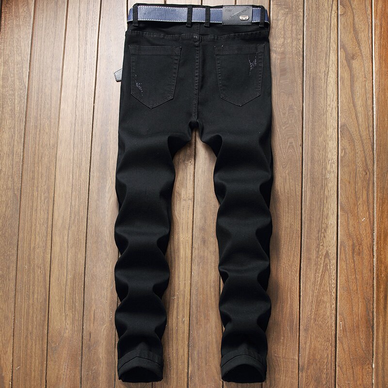 Pantalones vaqueros bordados para hombre, jeans elásticos, negros, dibujos animados, letras, bordados, nuevas tendencias,