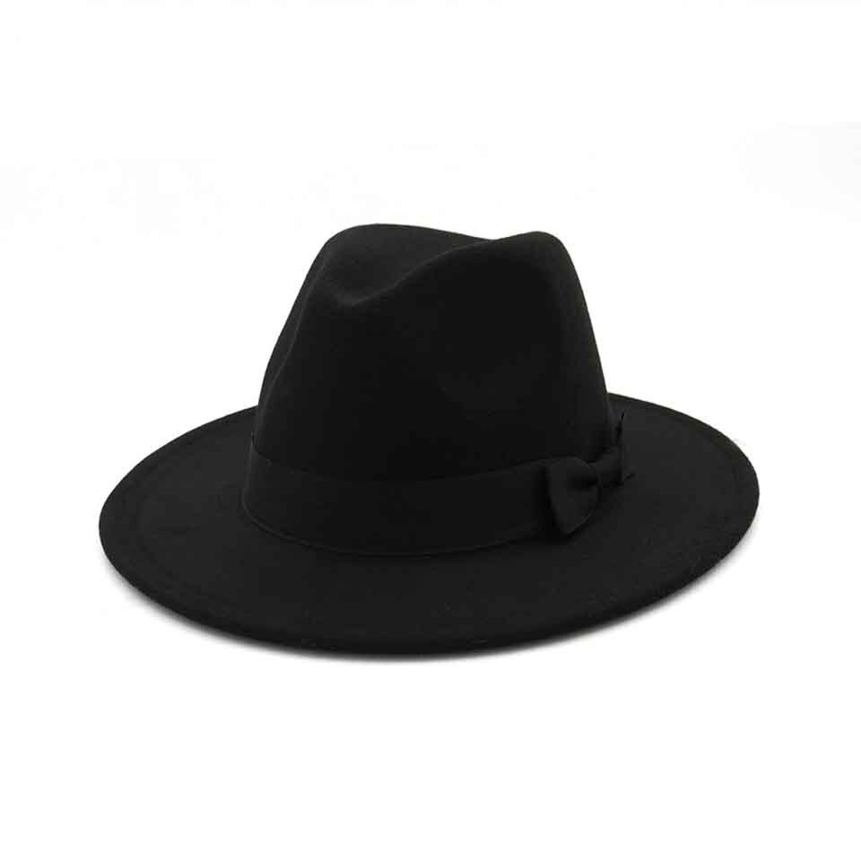 Herenhoed met brede rand, 7cm vilten hoeden, wollen fedora hoed met zwarte strik voor dames, heren, dames, winter, herfst, jazzhoed: C0200-52