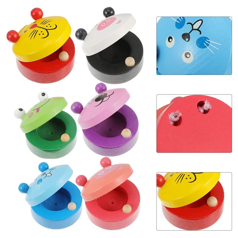 12 Pcs Musical Castanets Instrument Wooden Finger Castanets Percussion Rhythm Music Musical Instrument for Kids Adults