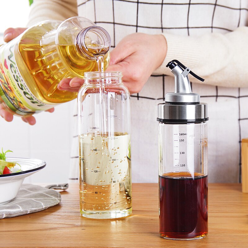 Botella de aceite para condimentos de cocina, botellas de vidrio de almacenamiento para aceite y vinagre, dispensador de aceite para accesorios de cocina