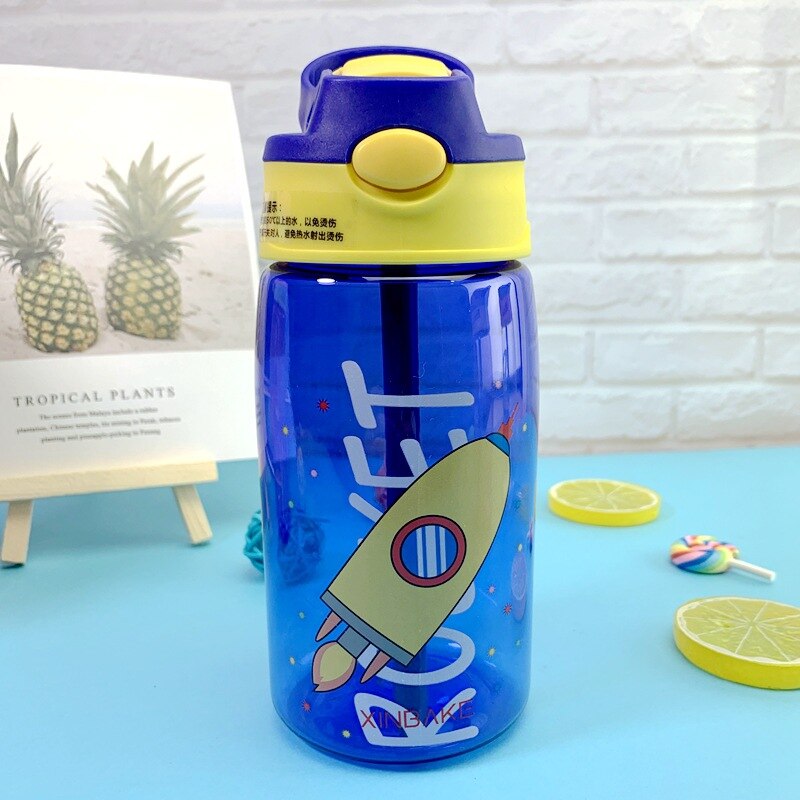 Vaso de agua para niños de 480ML, tazas de alimentación de bebé con dibujo , con pajitas, botellas de agua para exteriores, portátiles: Rocket