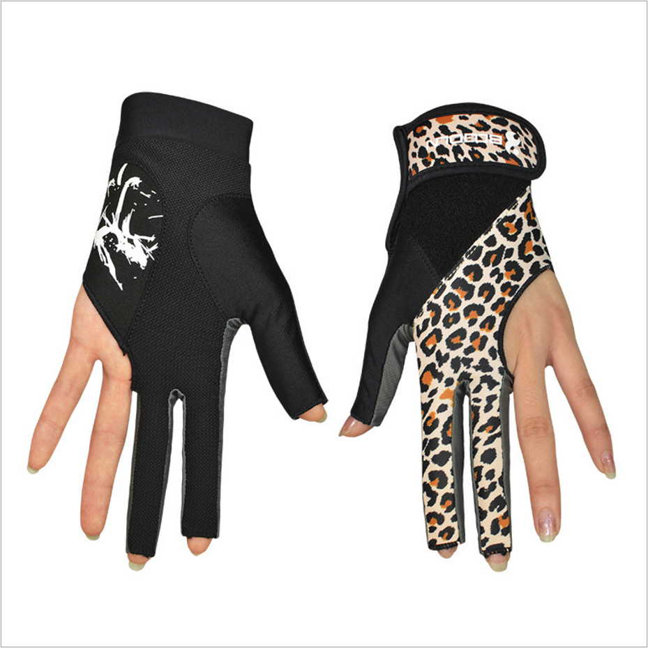 1 stuk Boodun Biljart Pool Shooters 3 Fingers Links Handen Handschoenen Lycra Biljart Handschoen Snooker instrumenten Biljart Accessoires: Leopard L