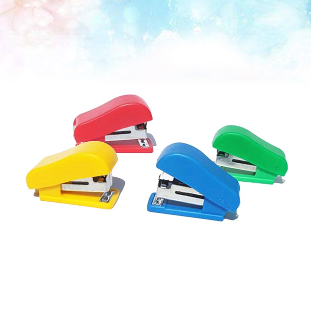 4pcs Staplers with Staple Hand Press Cartoon Desktop Mini Stapler for Kids Students Children