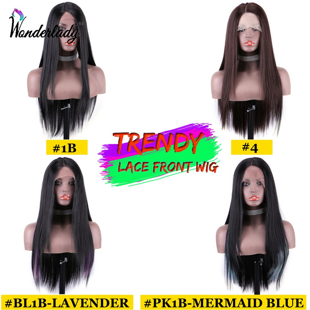 WonderLady-pelucas frontales de encaje de fibra de alta temperatura para mujer, postizos para el cabello sintéticos, rectos, 26 pulgadas