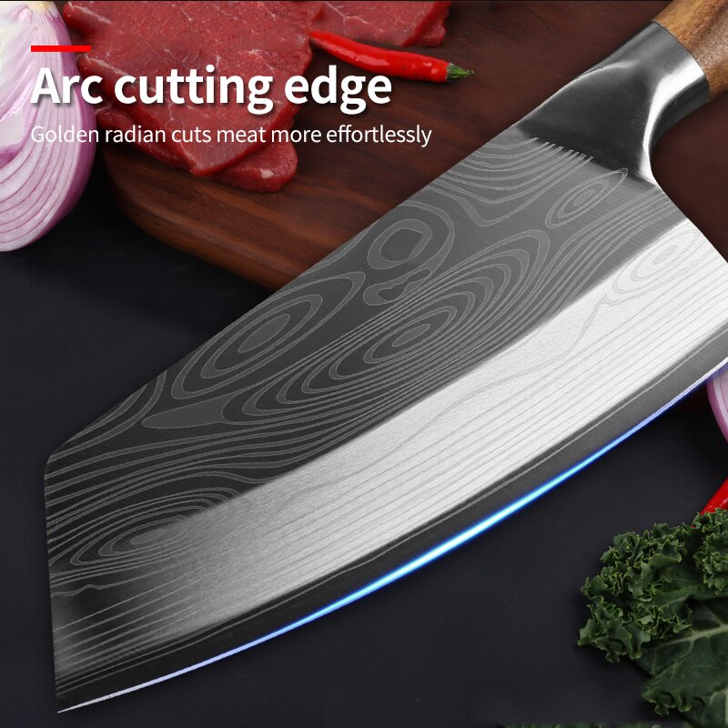 Forged Damascus Cleaver Knife Stainless Steel Chinese Vegetable Meat Chopping Kitchen Knives Cleaver Slicing Chef Knife