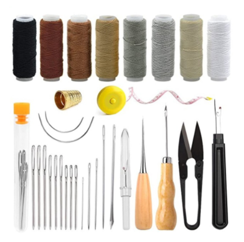 Kit de costura a mano para artesanía de cuero, juego de herramientas, aguja de coser artesanal, hilo de lona, juego de de dedal de agujas de punto de pinta roma: violet