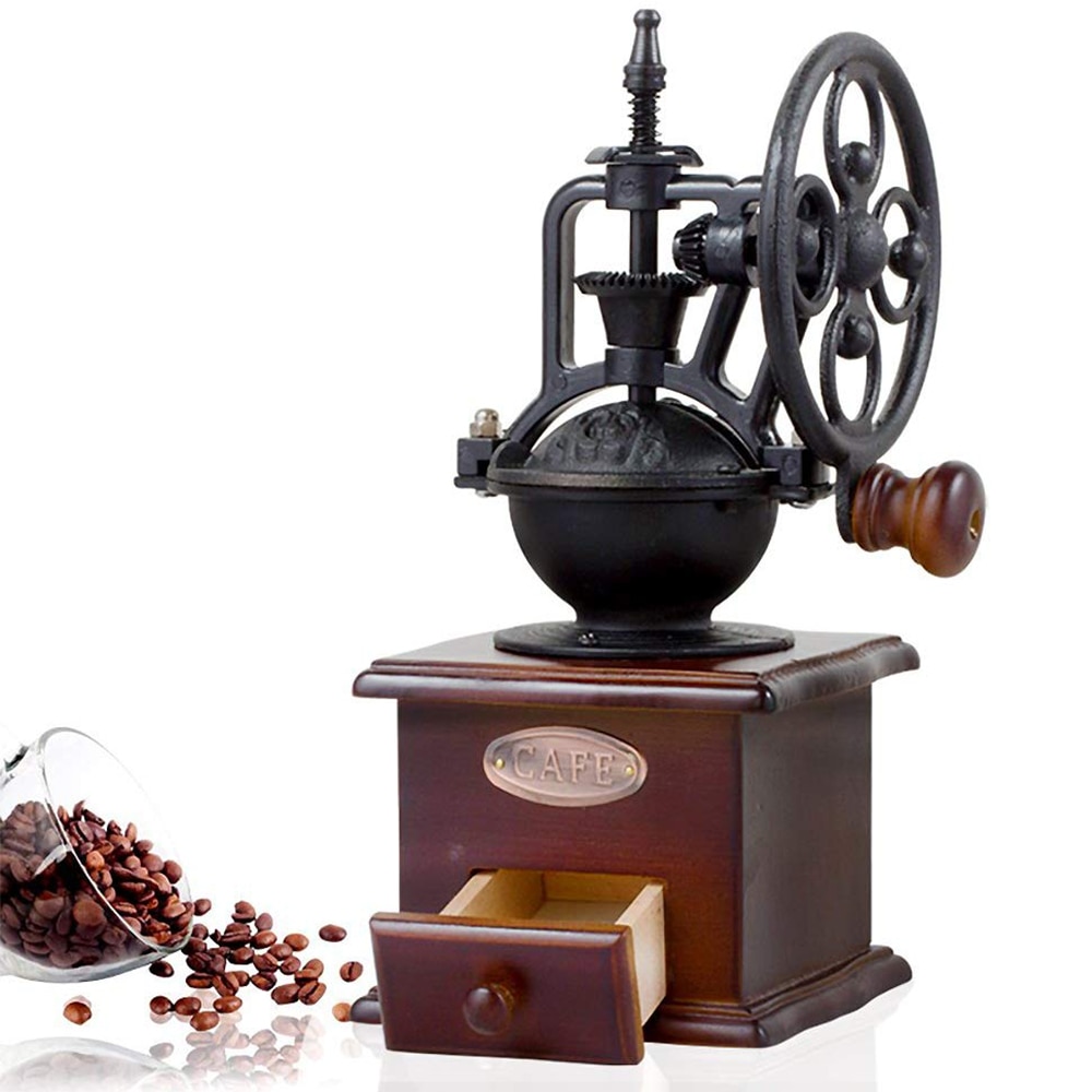 Vintage Stijl Handkoffiemolen Kant Verse Koffie Maker Verstelbare Koffiebonen Grinder Mill Met Grind Instelling Vangen Lade