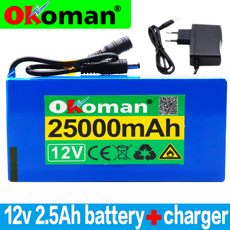 100% 12v 25000mAh lithium-ion Rechargeable battery High Capacity 12.6v 25Ah AC Power Charger With charging indicator + charger