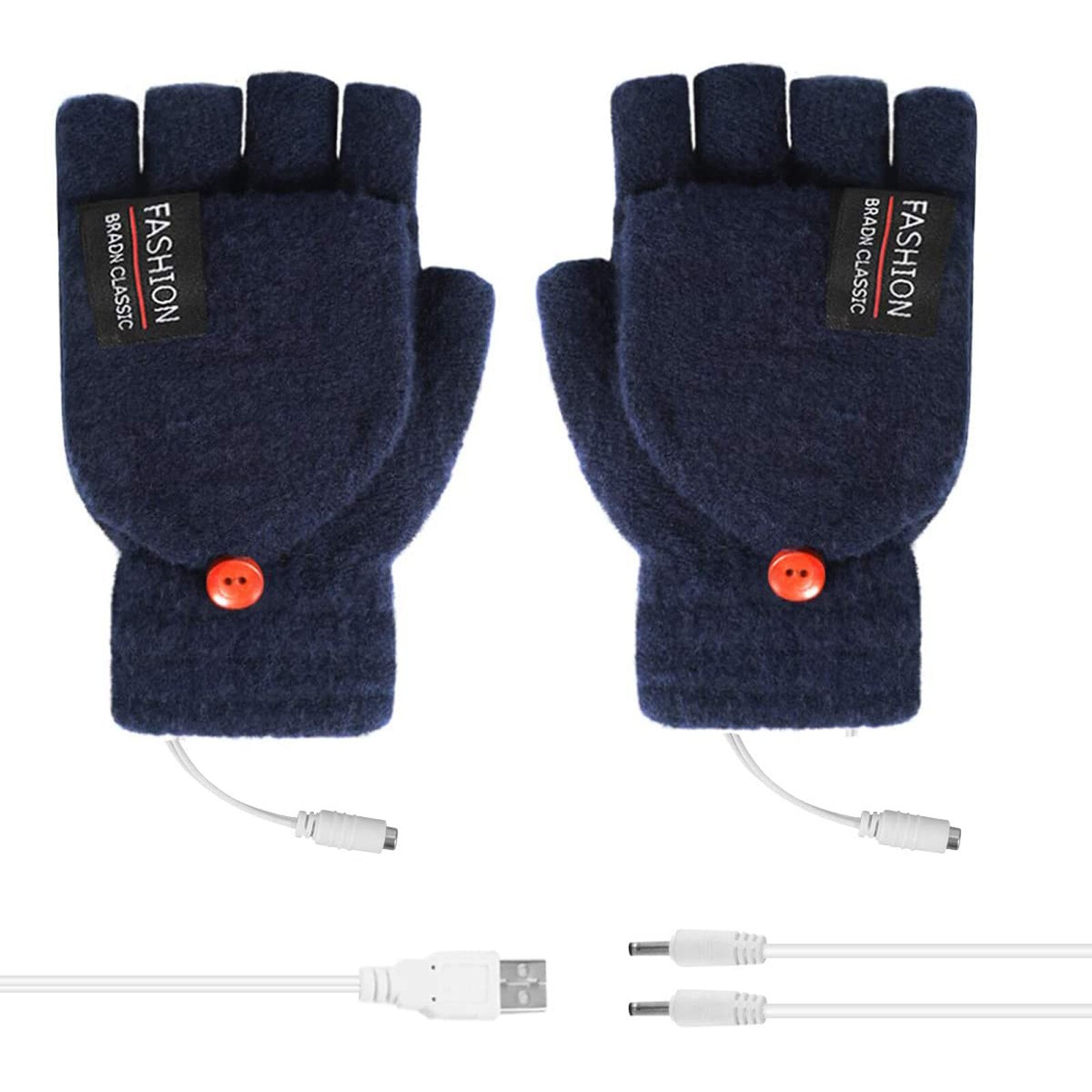 Guantes de invierno para ordenador portátil para hombre y mujer, guantes calefactables con USB, de punto cálido, para invierno: Navy