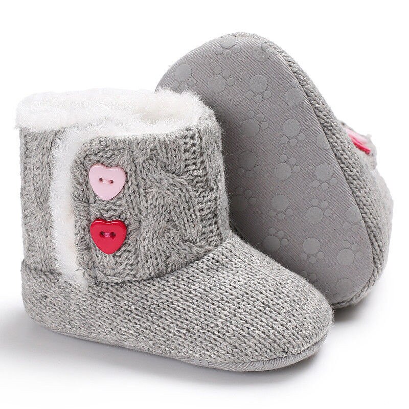 Bottes d'hiver pour -né | Chaussures chaudes unisexes en laine, à Crochet, à fond souple, bottes de neige mignons pour tout-petits 0-18M: Gris / 7-12 mois