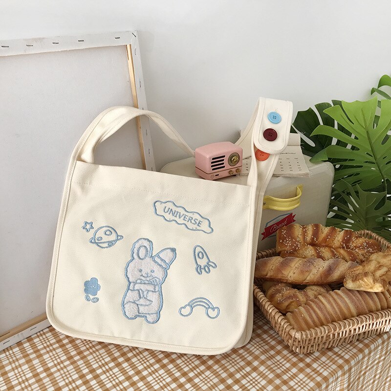 Preppy Style toile grande capacité sac à provisions femmes coton brodé sac à bandoulière décontracté sac de messager Bolsa Feminina