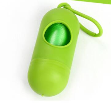 Pill Shape Pet Dog Poop Bag Dispenser Waste Garbage Bags Carrier Holder Dispenser + 1roll Poop Bags Set Pet Dog Waste Poop Bags: Green