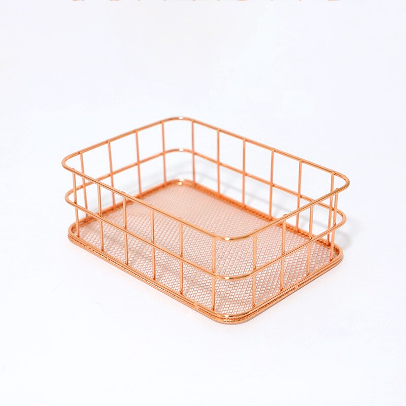 Panier de rangement nordique en fer forgé porte-stylo, panier de rangement en fond de bureau en métal, or Rose, papeterie et finition: 3