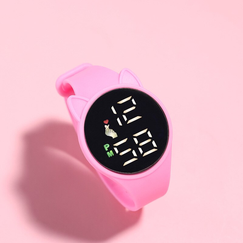 Reloj de pulsera Digital LED con esfera de gato para niños, pulsera de silicona electrónica deportiva con dibujos animados, , 2022: Pink